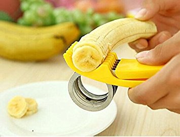 Kitchen tools yellow plastic handle food grade stainless steel blade banana slicer