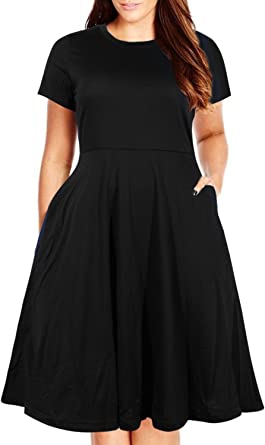 Nemidor Women's Round Neck Summer Casual Plus Size Fit and Flare Midi Dress with Pocket