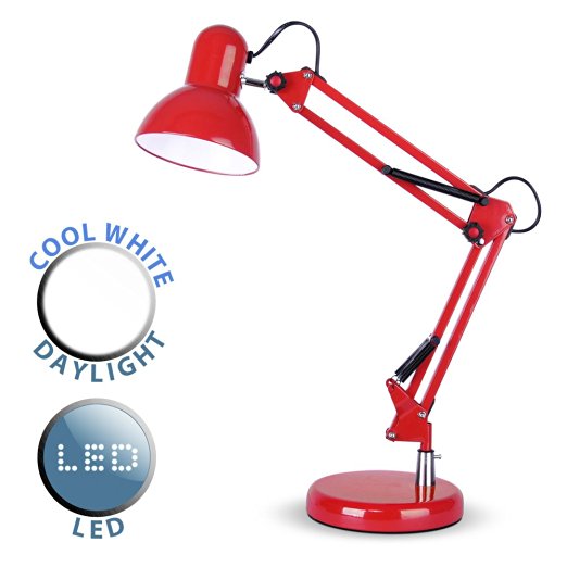 MiniSun Gloss Red Daylight Energy Saving Reading Task Desk Table Lamp - Complete With 1 x 5w Long Life SMD LED GU10 Bulb