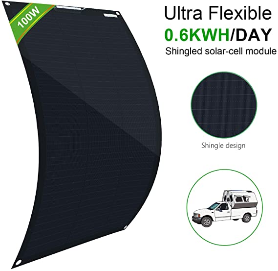 ECO-WORTHY Waterproof 100 Watt 12 Volt Extremely Flexible Monocrystalline Solar Panel ETFE Shingled Design Panel for Battery Charging/Boat/RV