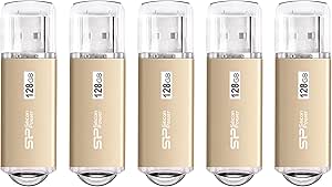 Silicon Power 5 Pack 128GB USB 3.0/3.1 Gen1 USB Flash Drive Blaze B02 (Champagne Gold)