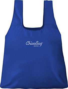 ChicoBag Original Compact Reusable Shopping Tote Grocery Bag, Eco-Friendly, Washable, with Attached Pouch and Carabiner Clip to Take With You on the Go, Blue