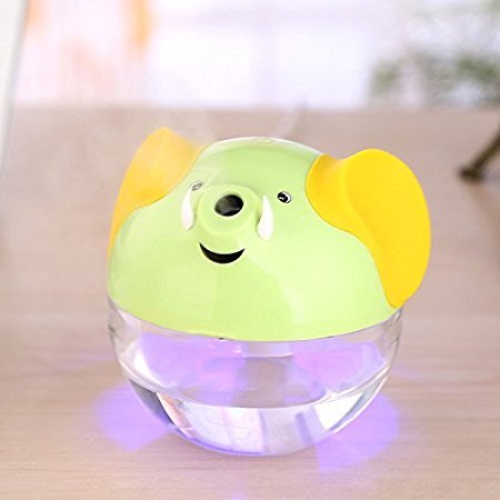 Happy-top 230Ml Lucky Elephant Shape Portable Mini Humidifier Night Lamp USB powered Air Humidifier (Green)