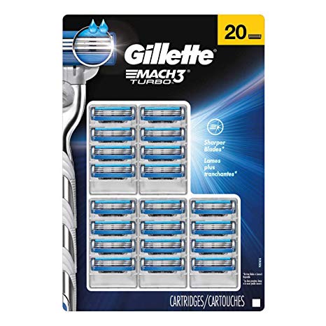 Gillette Mach3 Turbo Men's Razor Blade Refills, 20 Count, Mens Razors Blades