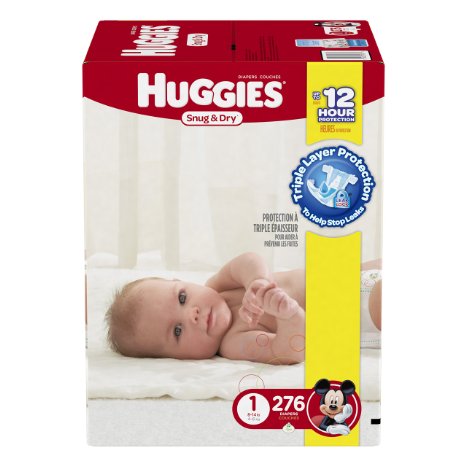 Huggies Snug and Dry Diapers Size 1 Economy Plus Pack 276 Count