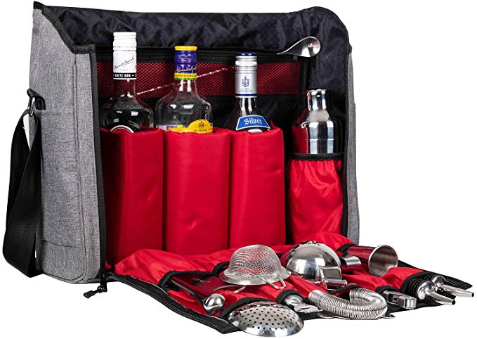 Jillmo Cocktail Shaker Set, 14-Piece Bartender Kit with Waterproof Bartender Travel Bag