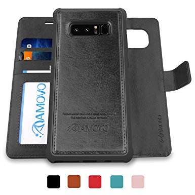 AMOVO Galaxy Note 8 Case [2 in 1], Samsung Galaxy Note 8 Wallet Case [Detachable Wallet Folio] [Premium Vegan Leather] Samsung Note 8 Flip Cover with Gift Box Package (Black)