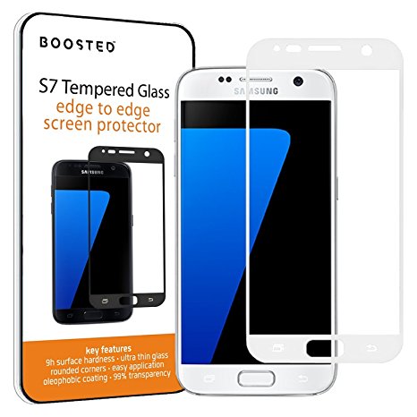 Samsung Galaxy S7 Full Screen Tempered Glass Screen Protector, 9H Hardness and Anti Fingerprint Oleophobic Coated - White