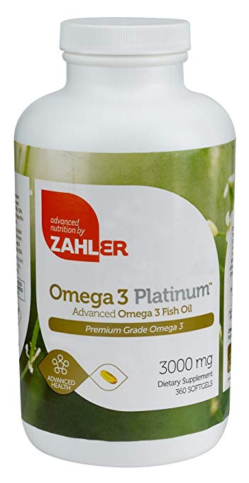 Zahler Omega 3 Platinum 3000mg, Triple Strength All-Natural Pure Fish Oil Supplement, Burpless Softgel with No Fishy Aftertaste, Highest in EPA and DHA,Certified Kosher, 360 Softgels