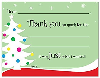 20 cnt Decorated Tree Kids Christmas Fill-in Thank You Cards