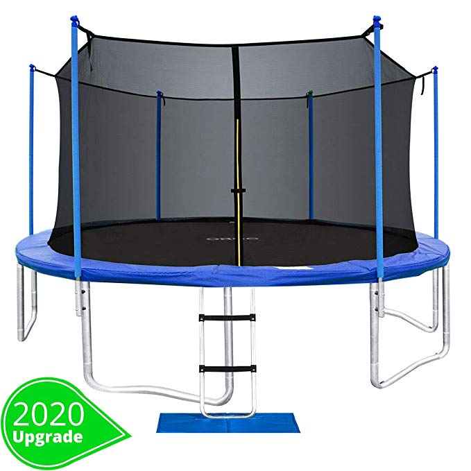 ORCC New Upgrade 15 14 12 10 FT Trampoline with Safety Enclosure Net Wind Stakes Rain Cover Ladder,Outdoor Trampoline with TUV Certificated