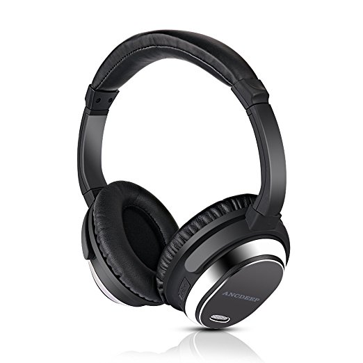 Active Noise Cancelling Bluetooth Headphones, ANCDEEP Wireless Earphones Over-ear Stereo Headsets with Built-in Microphone and Volume Control (Shinning Silver)