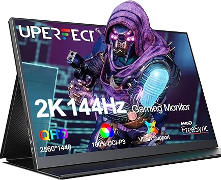 UPERFECT Portable Monitor 17.3 Inch 2K 144Hz Portable Gaming Monitor Travel Monitor for Laptop 2560x1440P HDR IPS Screen with VESA, Cover Stand, Dual Speakers for PC Mac Phone Switch PS5 Steam Deck