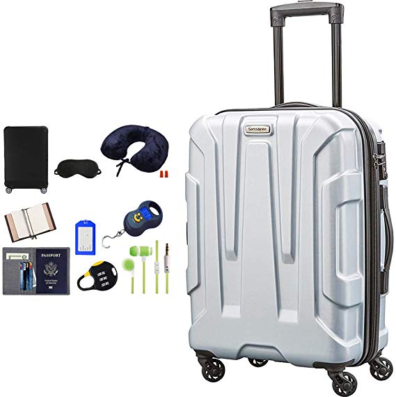 Samsonite 92794-1776 Centric Hardside 20 Carry-On Luggage Spinner - Silver Bundle w/Deco Gear Luggage Accessory Kit (10 Item)