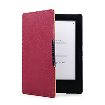 Mulbess - Kobo Aura H2O eReader eBook Ultra Slim Genuine Leather Case Cover with Elastic Hand Strap for Kobo Aura H2O Color Wine Purple