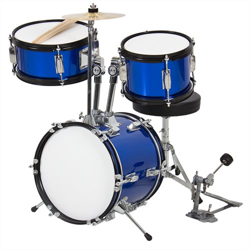 Kids Drum Set 3 Pc 13" Beginners Complete Set with Throne, Cymbal and More- Blue