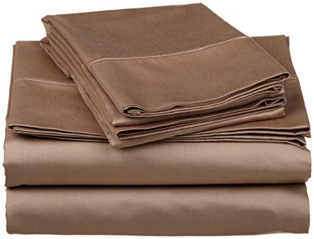 Superior 530 Thread Count, 100% Premium Long-Staple Combed Cotton, Single Ply, Split Super-King 5-Piece Sheet Set, Solid, Taupe