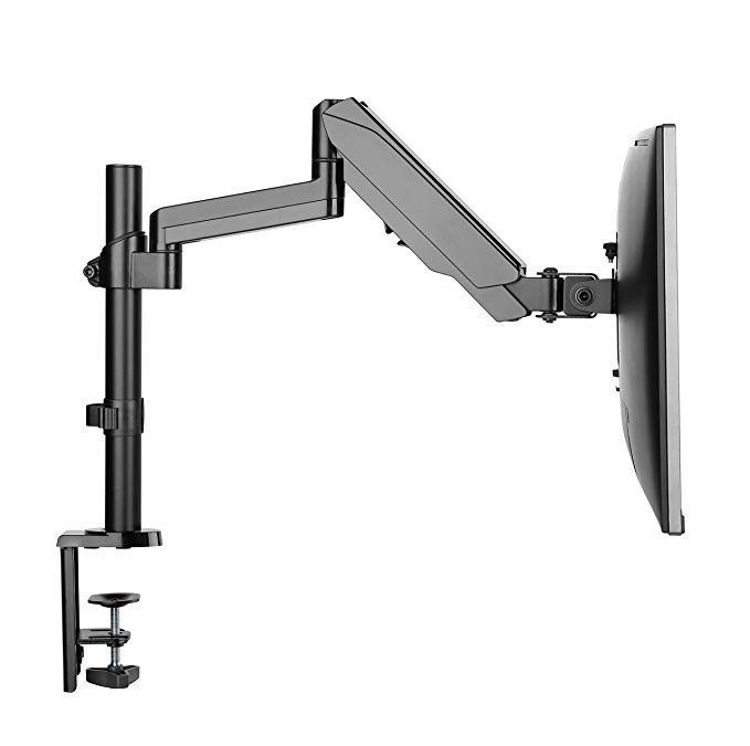 TechOrbits Monitor Mount - Computer Screen Stand - Single Monitor Vesa Mount - Gas Spring Clamp On Arm