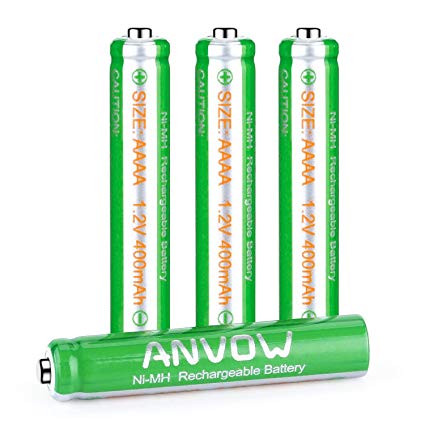 AAAA Batteries, ANVOW Rechargeable AAAA Batteries for Surface Pen, Rechargeable AAAA Battery for Active Stylus, Ni-MH 1.2V 400mAh with Storage Box, Pack of 4