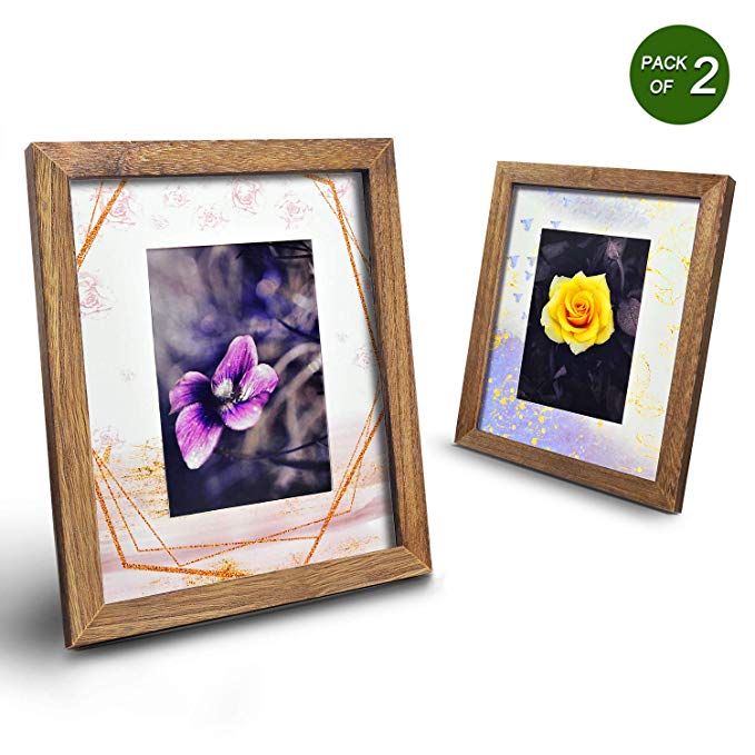 Emfogo 8x10 Picture Frames Display 5x7 Photo with Modern Style Mat or 8x10 Without Mat Made of Solid Wood for Table Top Display and Wall Mounting Pack of 2
