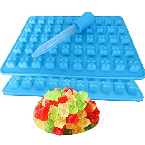 Bigear 2 Pack Silicone Mini Gummy Bear Molds for Chocolate & Candy Making,Non-stick Silicone Ice Cube Tray with a 5ml Pipette,Makes 50 Mini Gummy Candy Bears or Healthy Sugar