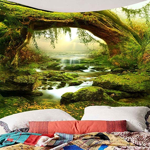 Tapestry Wall Tapestry Wall Hanging Nature Green Tree Jungle Landscape Tapestry Jungle and Streams Tapestry Mysterious Wall Tapestry for Bedroom Dorm Decor