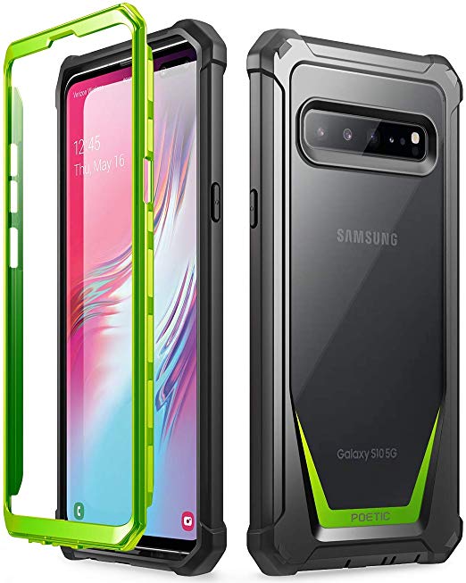 Galaxy S10 5G Rugged Clear Case, Poetic Full-Body Hybrid Cover, Support Wireless Charging, Without Built-in-Screen Protector, Guardian Series, Case for Samsung Galaxy S10 5G 6.7 inch (2019), Green