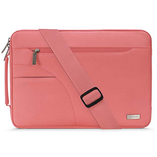 MOSISO Laptop Shoulder Bag Compatible with 13-13.3 inch MacBook Pro, MacBook Air, Notebook Computer, Protective Polyester Carrying Handbag Briefcase Sleeve Case Cover with Side Handle, Living Coral