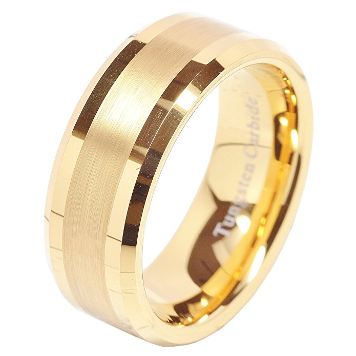 100S JEWELRY 8mm Men's Tungsten Carbide Ring Wedding Band 14k Gold Plated Jewelry Bridal Size 8-16