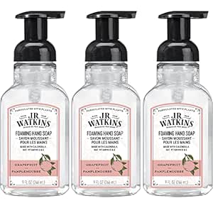 J.R. Watkins Foaming Hand Soap with Pump Dispenser, Moisturizing Foam Hand Wash, All Natural, Alcohol-Free, Cruelty-Free, USA Made, Grapefruit, 9 fl oz, 3 Pack