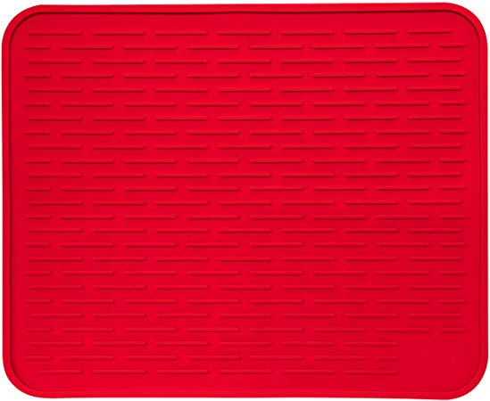 XXL Super Size Silicone Dish Drying Mat 24" x 18" - Large Drainer Mat and Trivet by LISH (Red)