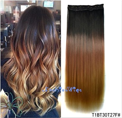 Black to golden brown to strawberry blonde three Colors Ombre hair extension, Synthetic Hair extensions UF205