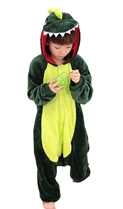 Tonwhar Children's Halloween Costumes Kids Kigurumi Onesie Animal Cosplay (110(height:41.3"-45.27"),Green Dinosaur)