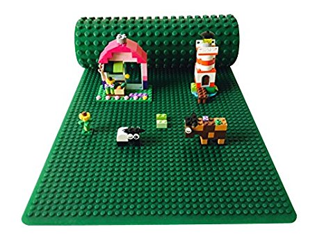 Icellent Green Silicone Brick Building Play Mat, 12" x 32" Double Sided Base plate Mat, Rollable and Flexible, Compatible with leading brand blocks for Activity Tables