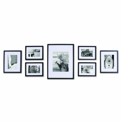 Black Solid Wood Wall Frame set with Usable Artwork Set of 7