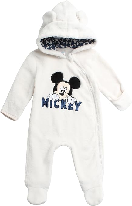 Disney Baby Boys Girls Winter Coveralls – Fleece Zip Footie Jumpsuit, Mitten Cuffs: Mickey Mouse Pooh Bear Minnie Mouse, 0-9M