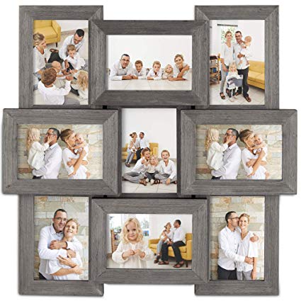 VonHaus 9X Decorative Collage Picture Frames for Multiple 4x6 Photos - Grey Wooden Hanging Wall Photograph Frame with 9 Openings - Ideal as Personalized Gift for Friends and Family