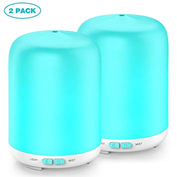 Essential Oil Diffuser, 120ml Aromatherapy Diffuser Portable Ultrasonic Cool Mist Aroma Humidifier with 7 Color Changing Lights, Waterless Auto Off-for Home, Office, Room, Baby, Spa,Yoga (2 Pack)