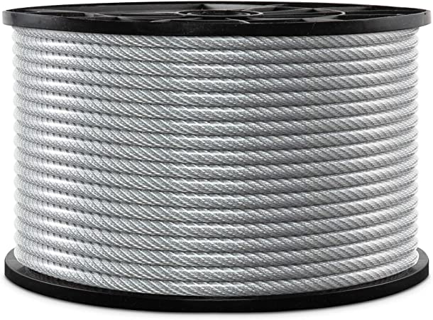 Jumbl 7x7 Wire Rope, 3/16" x 1/4" PVC Coated Galvanized Steel Aircraft Cable, Metal Rope Thickness 3/16-Inch (4.76mm) – PVC Coating Thickness 1/4 Inch (6.35mm)