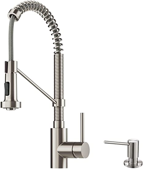 Kraus KPF-1610SFS-KSD-43SFS Bolden 18-Inch Single Handle Commercial Style Pull-Down Kitchen Faucet with Soap Dispenser, Spot Free Stainless Steel