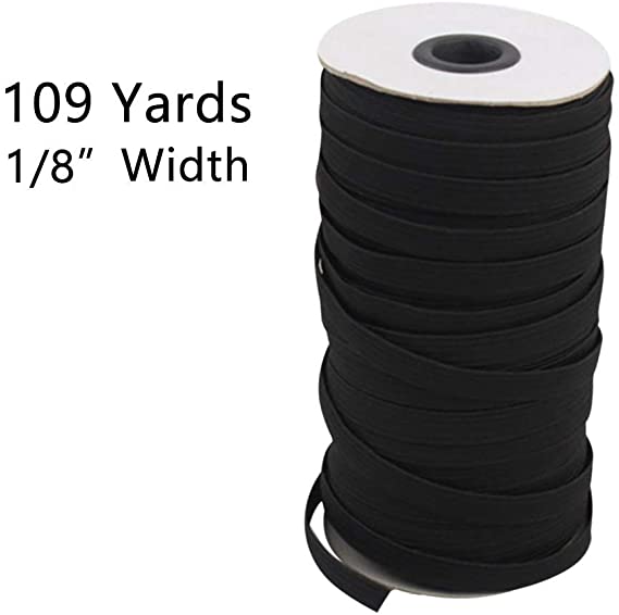 Rameng Elastic Bands for Sewing White 109-Yards Length 1/8" Width Braided Elastic Cord for Jewellery Making (Black)