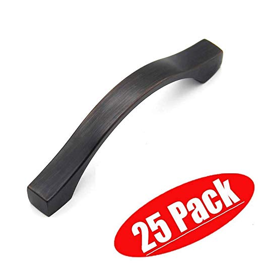VAPSINT 25 Packs Commercial 3.5" Length (3" Hole Centers) Oil Rubbed Bronze Finish Cupboard Handle Pulls, Especial Suit For Kitchen Cabinet Bedroom Furniture Drawer Bow Dimpled Handle Pulls.