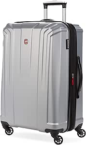 SwissGear 3750 Hardside Expandable Luggage with Spinner Wheels, Silver, Checked-Medium 28-Inch