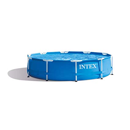 Intex 10 Foot x 30 Inch Round Metal Frame Backyard Above Ground Swimming Pool