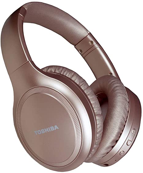 Toshiba Noise Cancelling Bluetooth Headphones | Wireless Over Ear Headphones | Bluetooth Headset with Microphone | 20 Hours of Talk & Music Time | 33 FT Operating Range | RZE-BT1200H(PN)