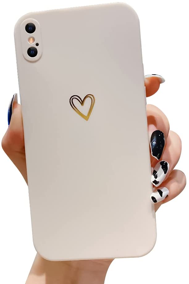 Ownest Compatible with iPhone X Case,iPhone Xs Case for Soft Liquid Silicone Gold Heart Pattern Slim Protective Shockproof Case for Women Girls for iPhone X/XS Case-White