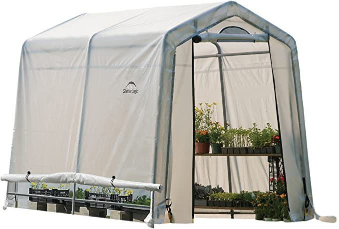 ShelterLogic 6' x 8' GrowIT Greenhouse-in-a-Box Flow Peak Roof Style Easy Access Outdoor Grow House with Translucent Waterproof Cover, White