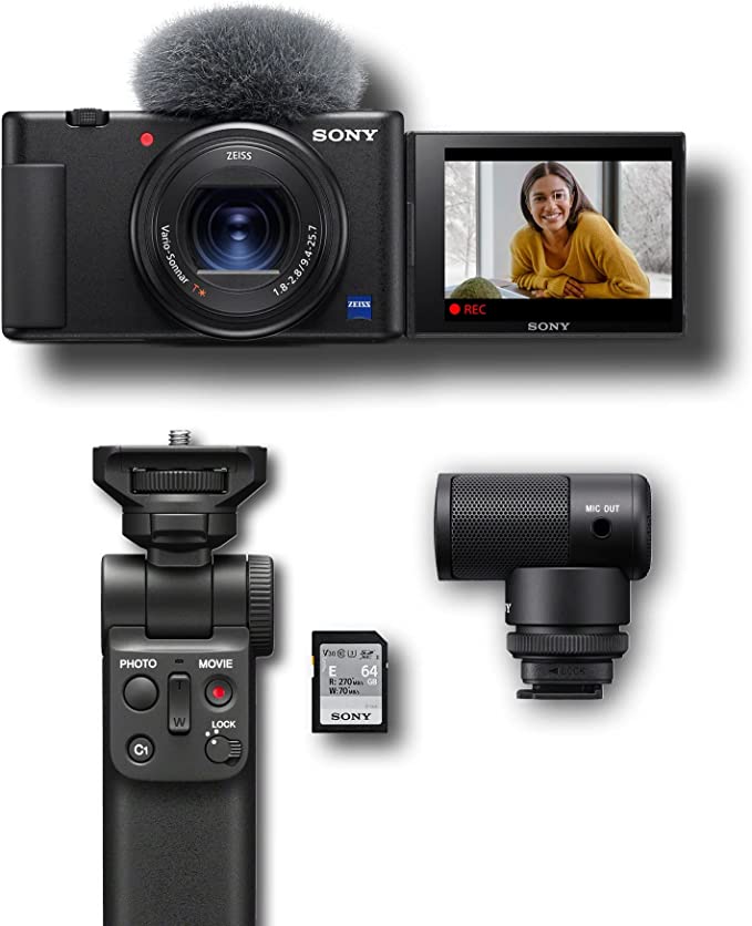 Sony ZV-1 Digital Camera for Content Creators, Vlogging and YouTube with Flip Screen, Built-in Microphone, 4K HDR Video, Touchscreen Display, Live Video Streaming, Webcam & Content Creator Kit