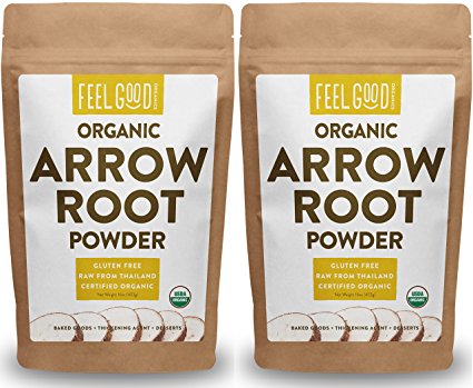 Organic Arrowroot Powder (Flour) - 2x 1 Pound Reselable Bags (32oz / 2 lbs Total) - 100% Raw From Thailand - by Feel Good Organics