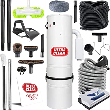 Canadian Made Central Vacuum Ultra Clean Unit 7,500 sq. ft. Electric Hose/Powerhead Attachments, Garage Kit & Accessories (30 ft)
